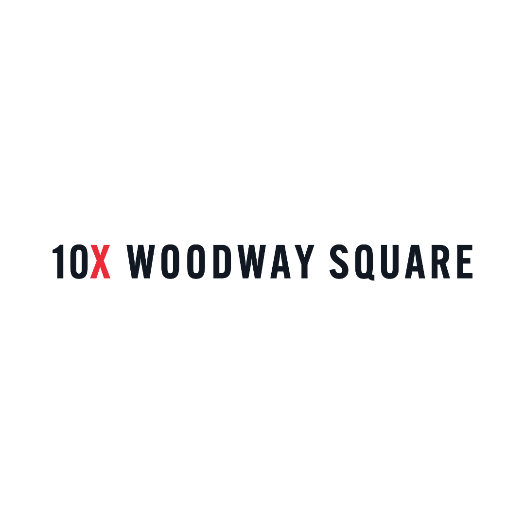 the 100x woodway square logo with the words 100x woodland square